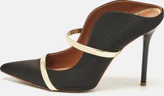 Malone Souliers Black/gold Satin And Leather Maureen Flat Mules