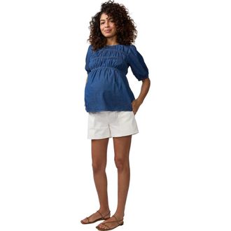 Ingrid & Isabel Short Sleeve Chambray Smocked Top in Indigo Chambray at Nordstrom, Size X-Large