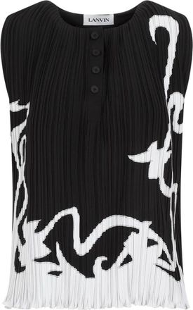 Lanvin Zwarte Mouwloze Geplooide Top - Dames - Tops zonder mouwen - Zwart - S - Polyester - Tops