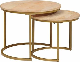 vidaXL Mesas De Caf&eacute; Nido 2 Pcs Marr&oacute;n Madera Maciza De Mango Y Acero Vidaxl