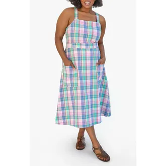 Clare Vivier Lisette Madras Plaid Cotton & Linen Blend Midi Dress in Multi Color at Nordstrom Rack, Size Xx-Large