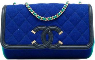 Chanel Pre-owned CC Filigree Flap - Dames - Vintage Schoudertas - Blauw - ONE Size - Katoen - Vintage
