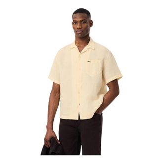 Lacoste Relaxed Fit Linnen Overhemd - Heren - Korte mouwen Overhemden - Beige - XL - Linnen - Overhemden