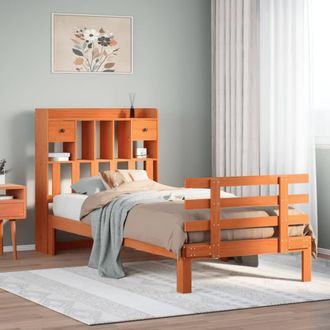 Berkfield Home Bookcase Bed without Mattress Wax Brown 100x200cm Solid Wood Pine | Size: 100x200 cm
