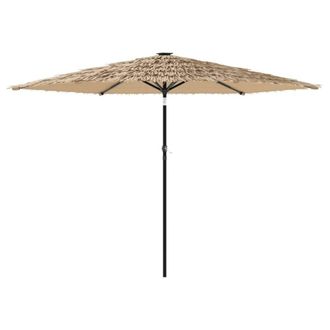 Berkfield Home Garden Parasol with LEDs & Steel Pole Brown 288x288x225 cm in Tan | Size: 288 x 288 x 225 cm