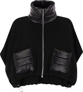 Herno Resort Poncho In Wool And Cashemre With Ultralight Nylon Details