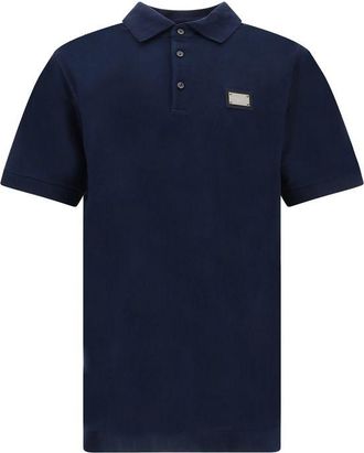 Dolce & Gabbana Mens Short Sleeve Polo Shirt With Logo Patch - Dark Blue Cotton - Size EU 46 (Mens)