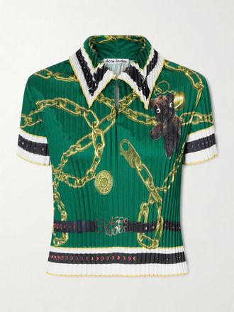 Acne Studios Polo In Twill Pliss&eacute; Stampato Syndia - Verde