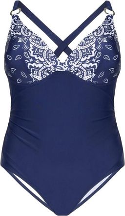 Fiorella Rubino Bandana-print badpak uit &eacute;&eacute;n stuk - Dames - Badpakken - Blauw - XL - Polyester - Badmode