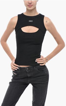 Off-white Ribbed Cotton Tank Top With Cut-Out size 38