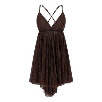 Elisabetta Franchi Short Dresses, female, Brown, Size: 2XS Pleated Floral Lace Mini Dress