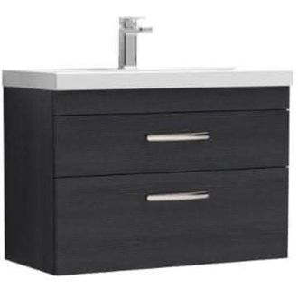 Premier Nuie Athena Charcoal Black Woodgrain 800mm Wall Hung 2 Drawer Vanity Unit and Minimalist Ceramic Basin - ATH068B