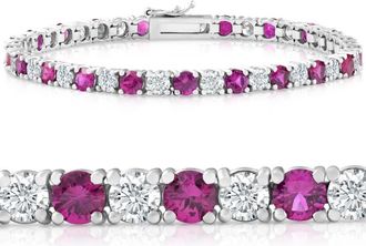 Pompeii3 9 1/2 ct Genuine Ruby & Diamond Tennis Bracelet 14K White Gold