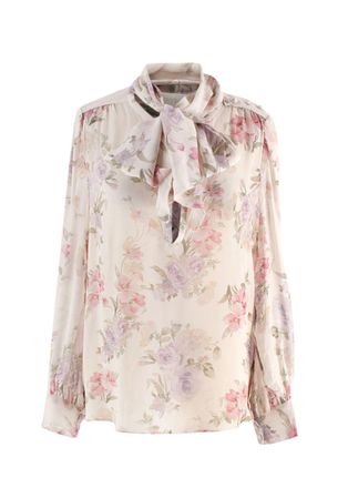 LoveShackFancy Semi Sheer Silk Floral Printed Blouse Size M