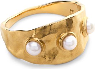 Monica Vinader Capri Triple Freshwater Pearl Stacking Ring in 18K Gold Vermeil /Pearl at Nordstrom, Size 6.75