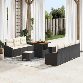 vidaXL Vidaxl - Conjunto De Sof&aacute; De Jard&iacute;n 10 Pcs Negro, Crema 80 X 80 X 71 Cm