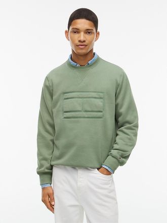 Tommy Hilfiger Mens Embroidered Flag Brushed-Back Sweatshirt - Desert Olive - XXXL