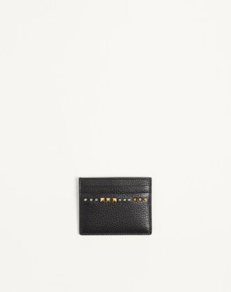 Valentino Garavani Portacarte Rockstud In Vitello Granato Uomo NERO UNI