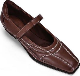OLD TREND Folk Genuine Leather Artisanal Contrast Stitch Mary Jane Heel in Coffee at Nordstrom, Size 5.5