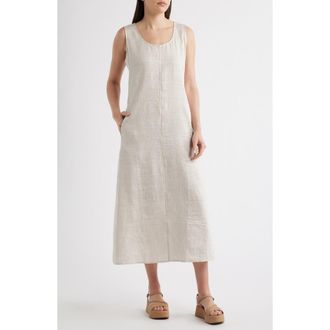 Eileen Fisher Scoop Neck Linen Blend Dress in Wheat at Nordstrom, Size Xx-Small