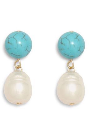 Petit Moments Sea Quartz & Faux Pearl Drop Earrings in Turquoise at Nordstrom