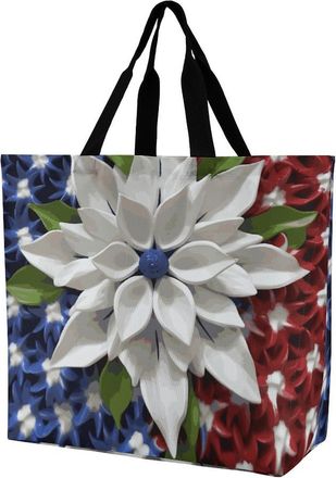 Generic America Patriotic Flower Shopping Bag Reusable Grocery Bag Foldable Tote Bags For Work Beach Yoga