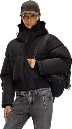 Diesel Hooded down jacket in crinkled nylon - Winter Jackets - Woman - Black