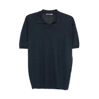 Corneliani V-neck Knitwear, male, Blue, Size: 2XL Buttonless Linen Polo Shirt