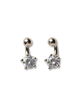 Panconesi Curved Rhodium Plated Brass Zircon Earrings