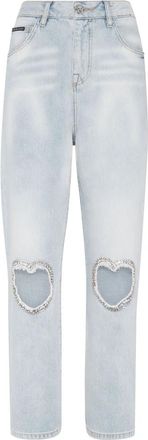 Philipp Plein Denim Broeken Loose Fit Heart - Dames - Loose Fit Jeans - Blauw - W26 - Denim - Jeans