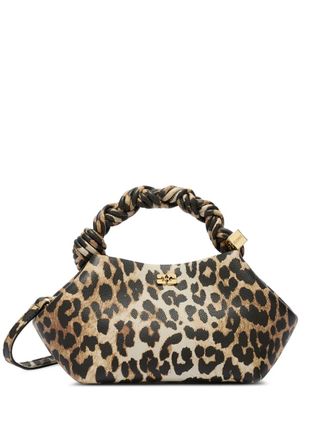 Ganni small Bou leopard-print twisted-handle crossbody bag - Brown