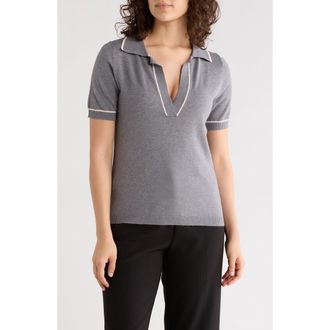 Max Studio Johnny Collar Polo Sweater in Heather Charcoal/Ivory at Nordstrom Rack, Size X-Small