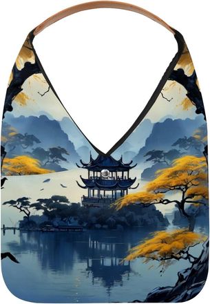 Generic Night Lake View Reusable Lightweight Grocery Bags - Foldable Into Compact Pouch, Washable & Sturdy, Multipurpose for Shopping and Travel