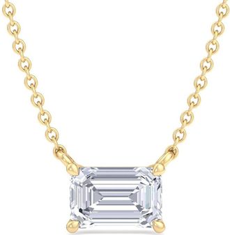SuperJeweler Emerald Cut Lab Grown Diamond Pendant Necklace in 14K White or Yellow Gold - 1/4 to 7 Carat Total Weight - Classic Solitaire Setting for Women