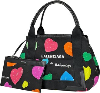 Balenciaga Black Canvas Leather Handbag Tote Bag (Pre-Owned)