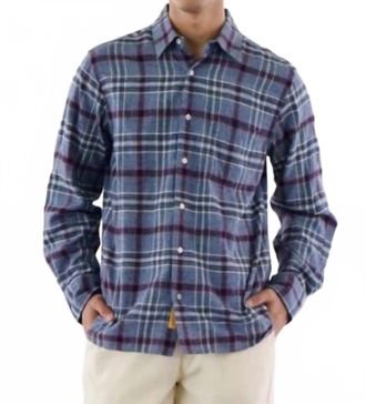 Original Madras Trading Company Straight Collar Long Sleeve Shirt In Blue