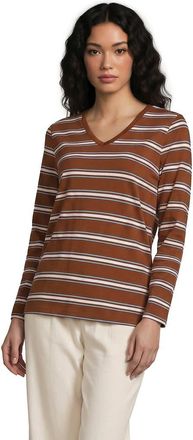 Lands End Supima Cotton Long Sleeve V-Neck T-Shirt in Clear Blue Sky/brown Stripe at Nordstrom, Size X-Large