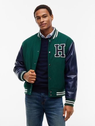 Tommy Hilfiger Mens H-Logo Patch Padded Varsity Jacket - Ornamental Green - XXL