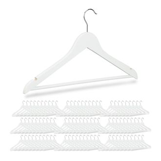 Relaxdays 90 X Perchas Ropa Madera, Ranuras, Barra Pantal&oacute;n, Gancho Giratorio 360&deg;, Colgadores Madera, 44,5 Cm De Ancho, Blanco