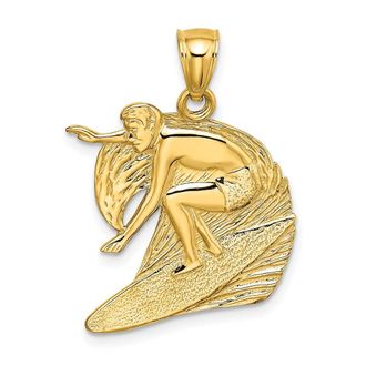 Diamond2Deal 14k Yellow Gold Polished Textured Surfer Wave Charm