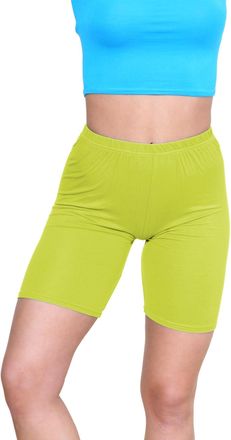 Janisramone Womens Cycling Shorts, Plain Elasticated Waist Over Knee Skinny Fit Ladies Gym Shorts, Soft Stretchy Yoga Sports Running Women Activewear Lime