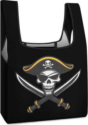 Generic Piratejolly Roger Swords Flag Shopping Bag Reusable Grocery Tote Bag Foldable Handbag for Travel Picnic