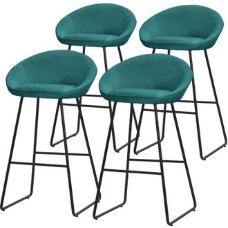 ML Design ML-Design Set 4 Sgabelli da Bar Verde Petrolio, Rivestimento in Tessuto, 75 cm, con Struttura in Metallo, Schienale Curvo, Poggiapiedi, Poltrone