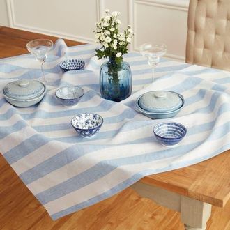 Solino Home Linen Table Throw - Cabana Stripe, 52 x 52, 52 x 52 in Sky Blue And White at Nordstrom, Size Small