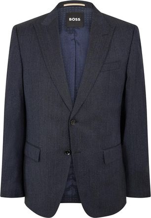 HUGO BOSS Mens Solid Patterned Notch Collared Flap Pocket Full Suit in Dark Blue - Size 40 (Chest)