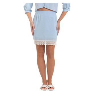 Kocca Short Skirts, female, Blue, Size: 2XS Cotton Mini Skirt with Lace Hem