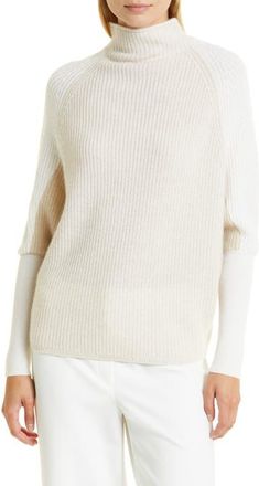 Club Monaco Emma Colorblock Mock Neck Cashmere Sweater in Camel at Nordstrom, Size X-Large