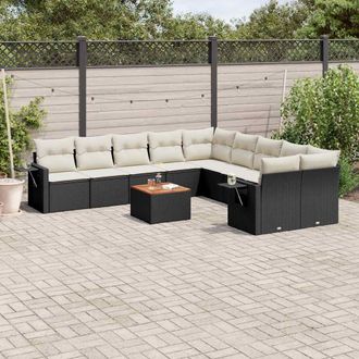 vidaXL Set De Sof&aacute;s De Jard&iacute;n 11 Pzas Y Cojines Rat&aacute;n Sint&eacute;tico Negro Vidaxl