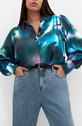 City Chic Hayely Long Sleeve Woven Shirt in Haze Bloom at Nordstrom, Size Xxxs