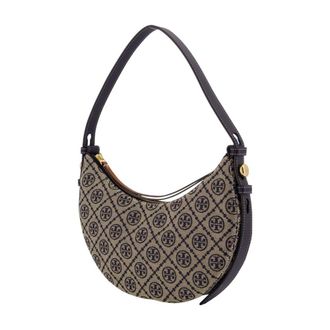 Tory Burch Womens T-Monogram Jacquard Shoulder Bag Navy Cowhide